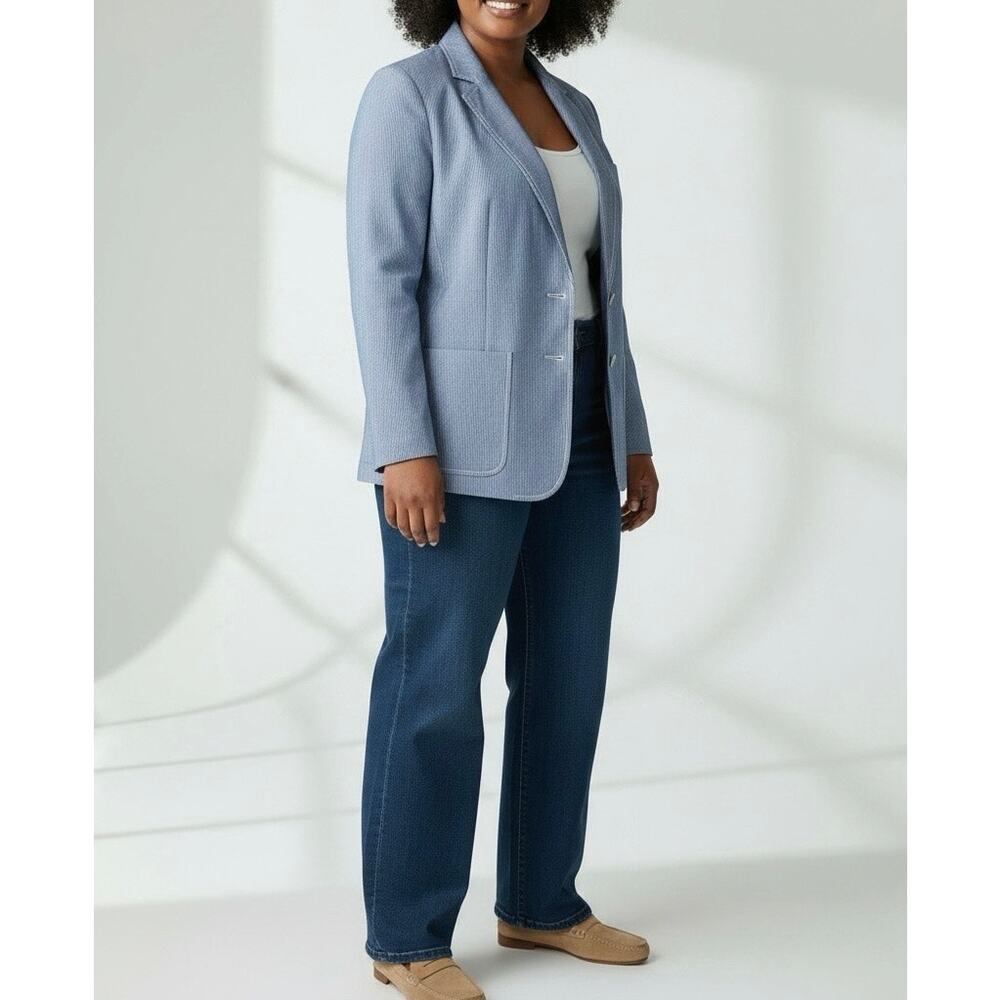 Tommy Hilfiger Sz 12 Blue & White Pinstripe Single Breasted Blazer Tailored